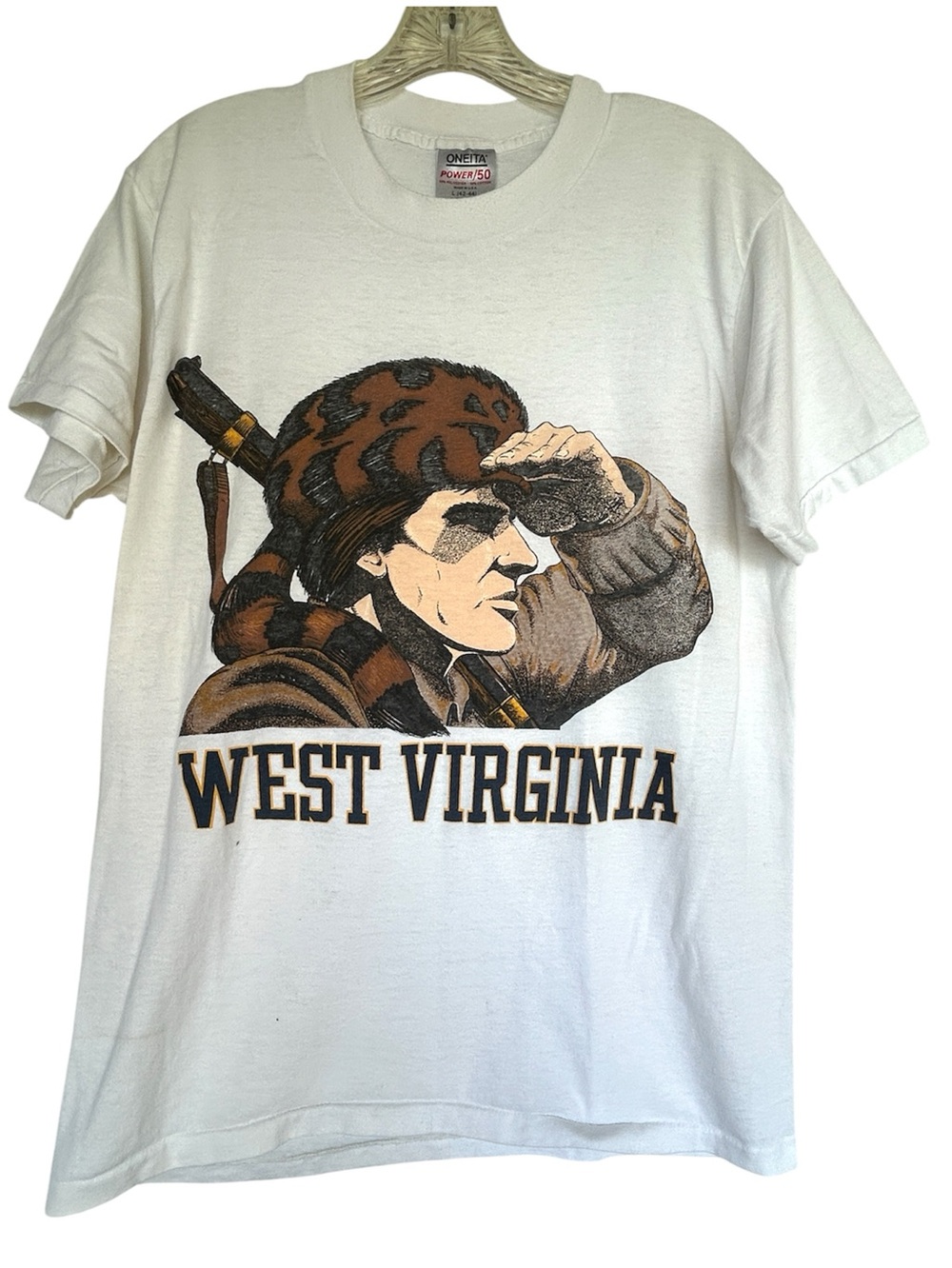 Vtg Oneita t-shirt West WVU Virginia Mountaineer graphic Large SINGLE STITCH